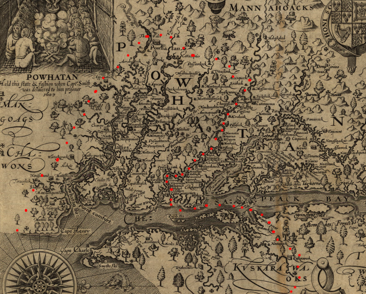 rough approximation of Powhatan's span of control in Tsenacommacah when the English arrived in 1607