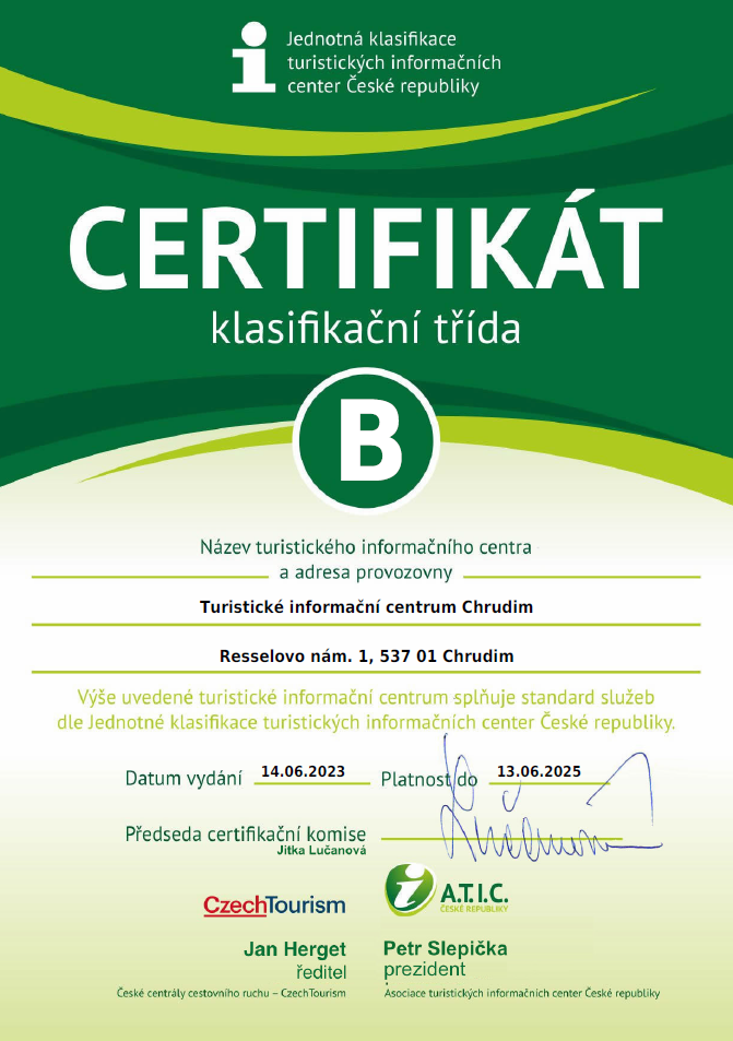 certifikát TIC Chrudim 2023-2025