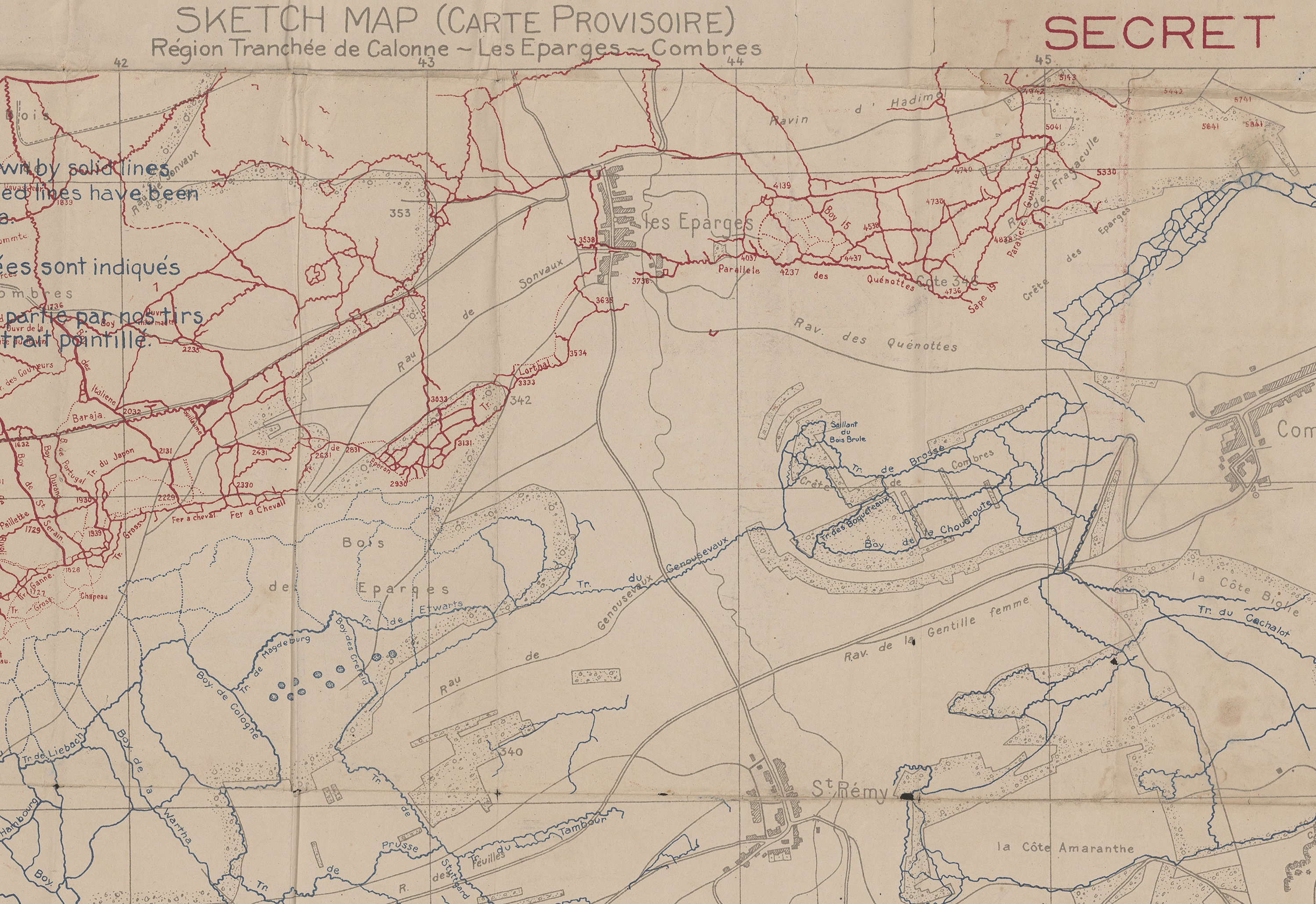 Sketch map (carte provisoire) : région tranchée de Calonne-Les Eparges-Combres