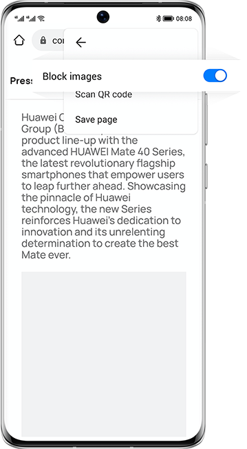 Huawei Browser- night mode, destop site, block image