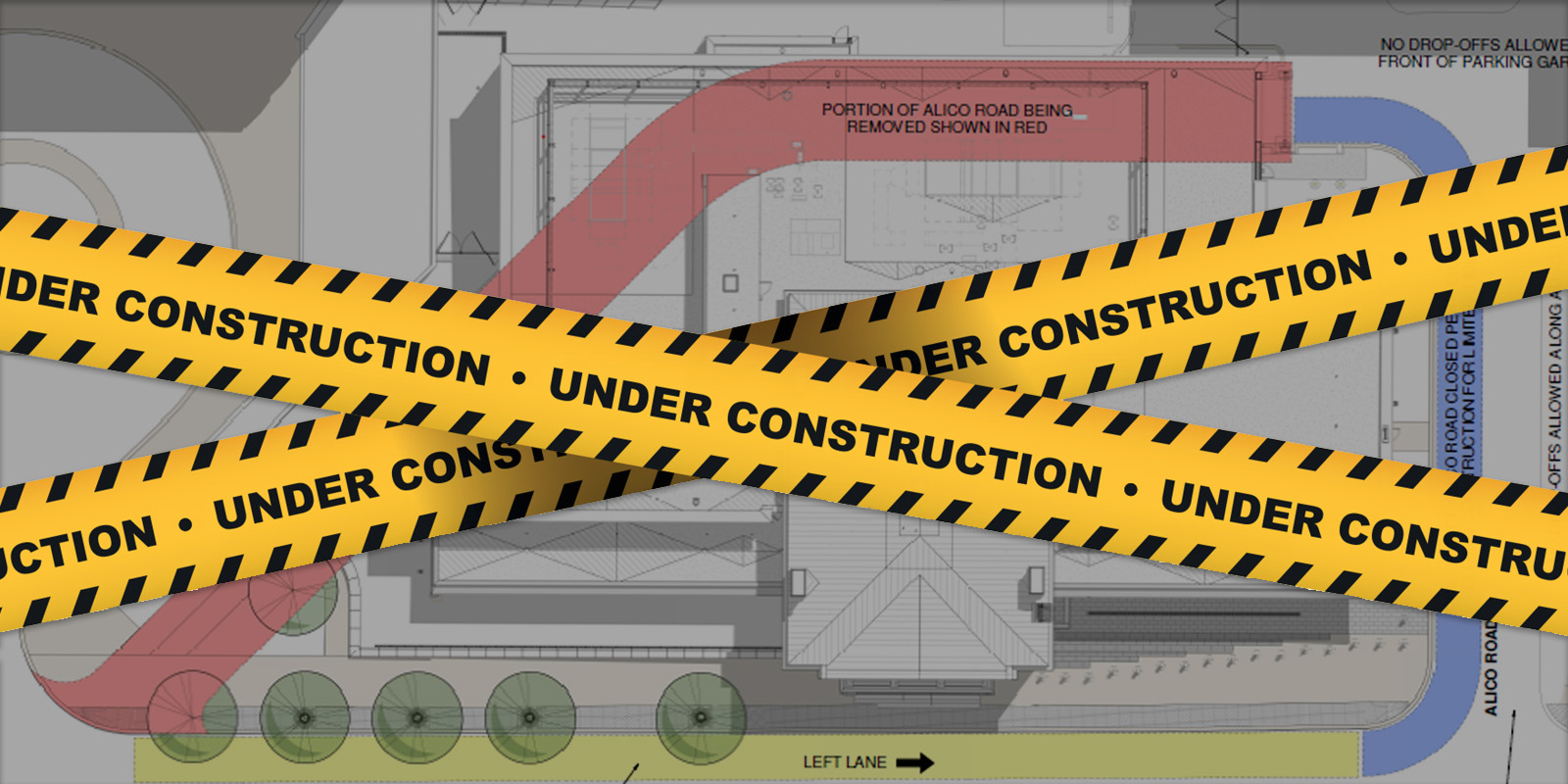 Road and lane closures due to construction around the Leonard L. Williams Justice Center in Wilmington