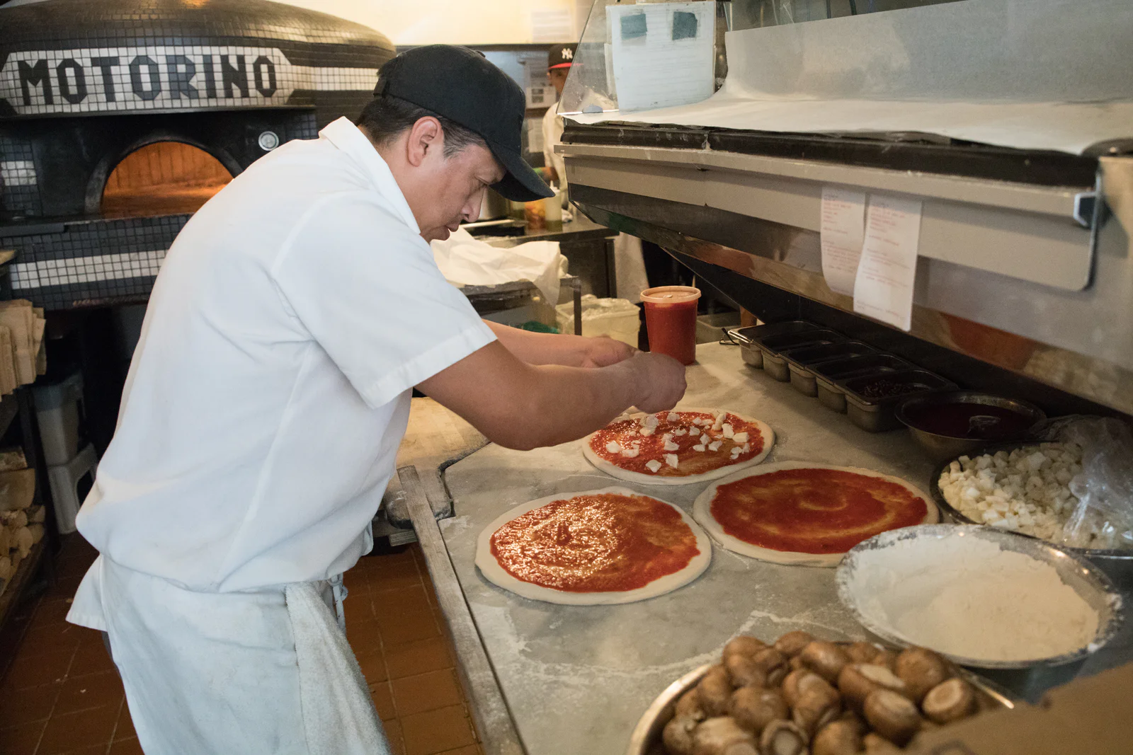 Slice chef cooking pizza 