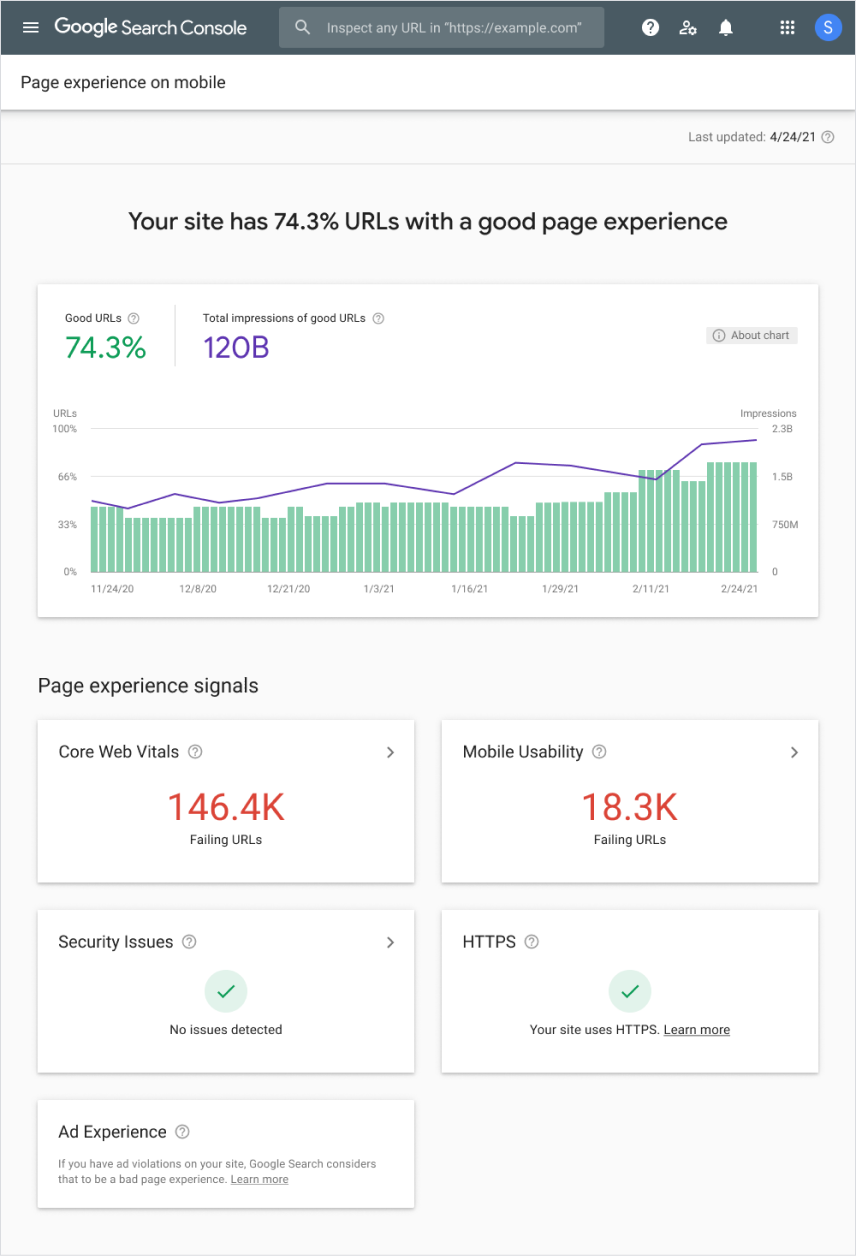 Page experience report in Search Console