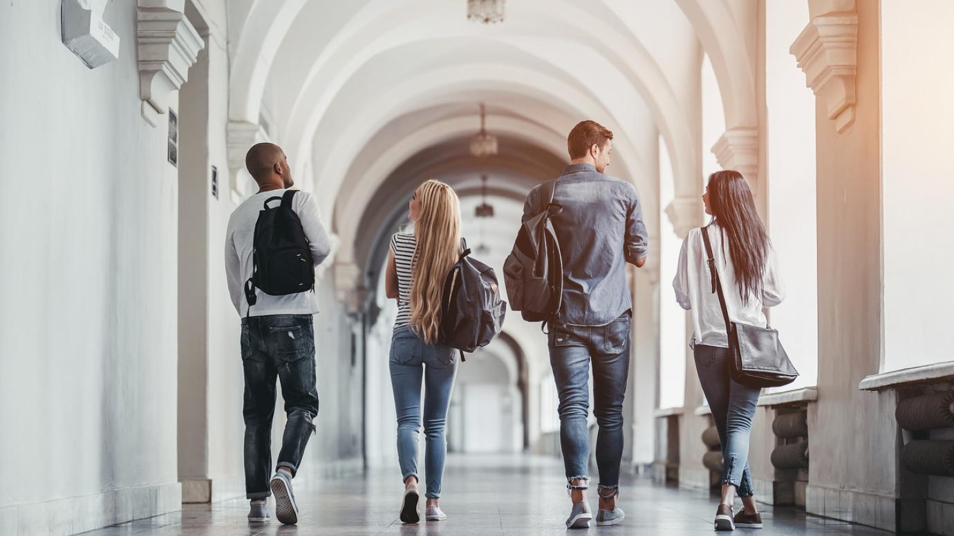 Students walking in a hall