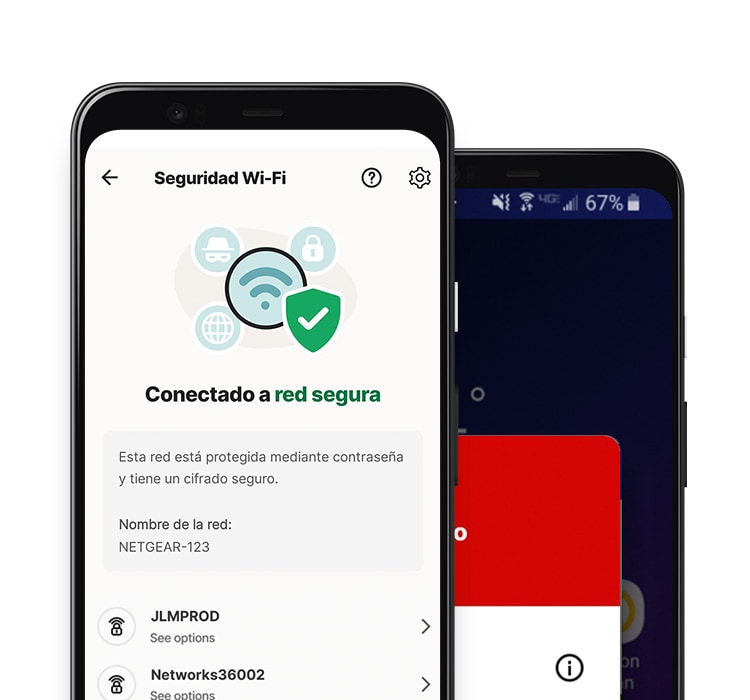 Aplicación Seguridad Wi-Fi en una tableta y un teléfono