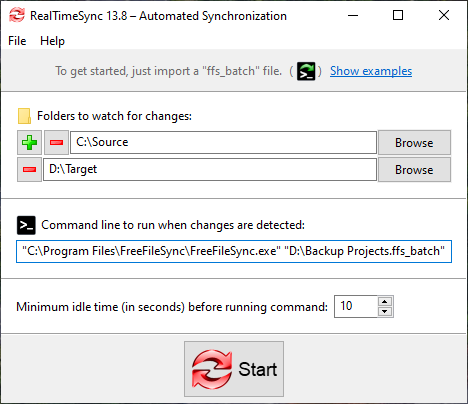 RealTimeSync main window