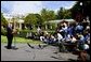 President George W. Bush announces the resignation of CIA Director George Tenet upon his departure from the White House to Rome, Italy, Thursday, June 3, 2004. White House photo by Joyce Naltchayan.