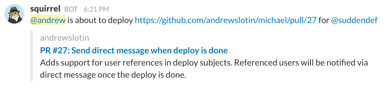 Mentioning user in a deploy subject