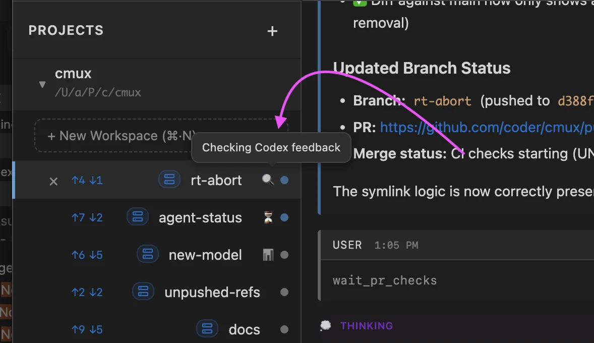 Screenshot of agent status