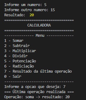 Somar, subtrair, multiplicar, dividir e potenciação