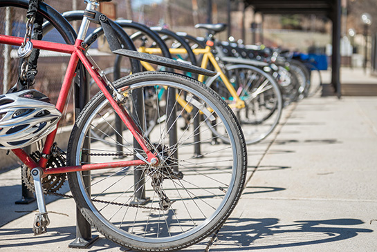 row of bikes in a rack