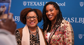 Brencia Berry, political director for the DNC, poses with Tiffany Jones Smith, LBJWCS ‘22. (Photo courtesy of The Network)