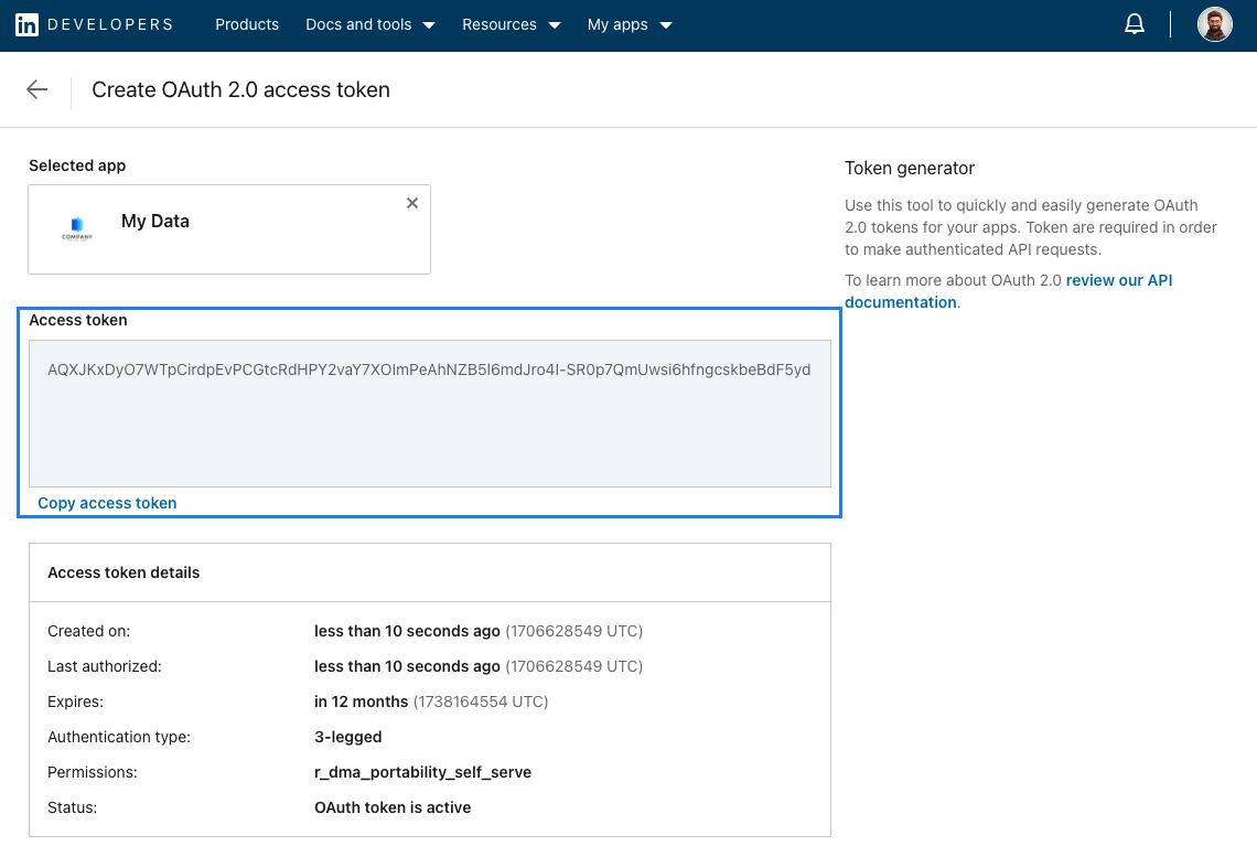 Access token generated