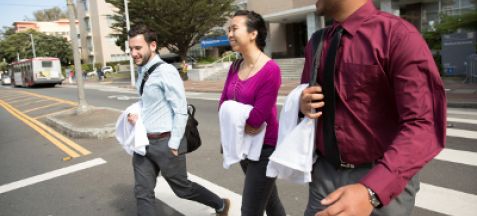 Prospective Students crossing the street