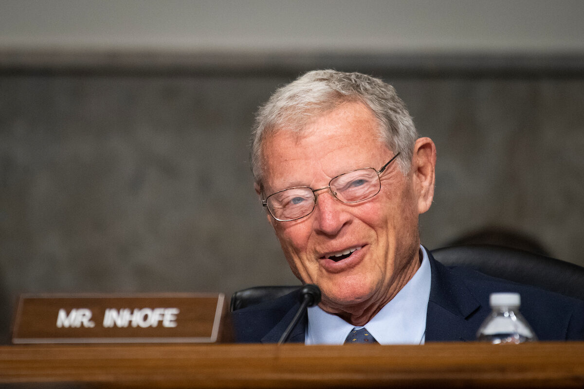 Sen. James M. Inhofe, R-Okla., speaks at a 2021 Armed Services Committee hearing. 