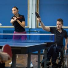 Students playing table tennis