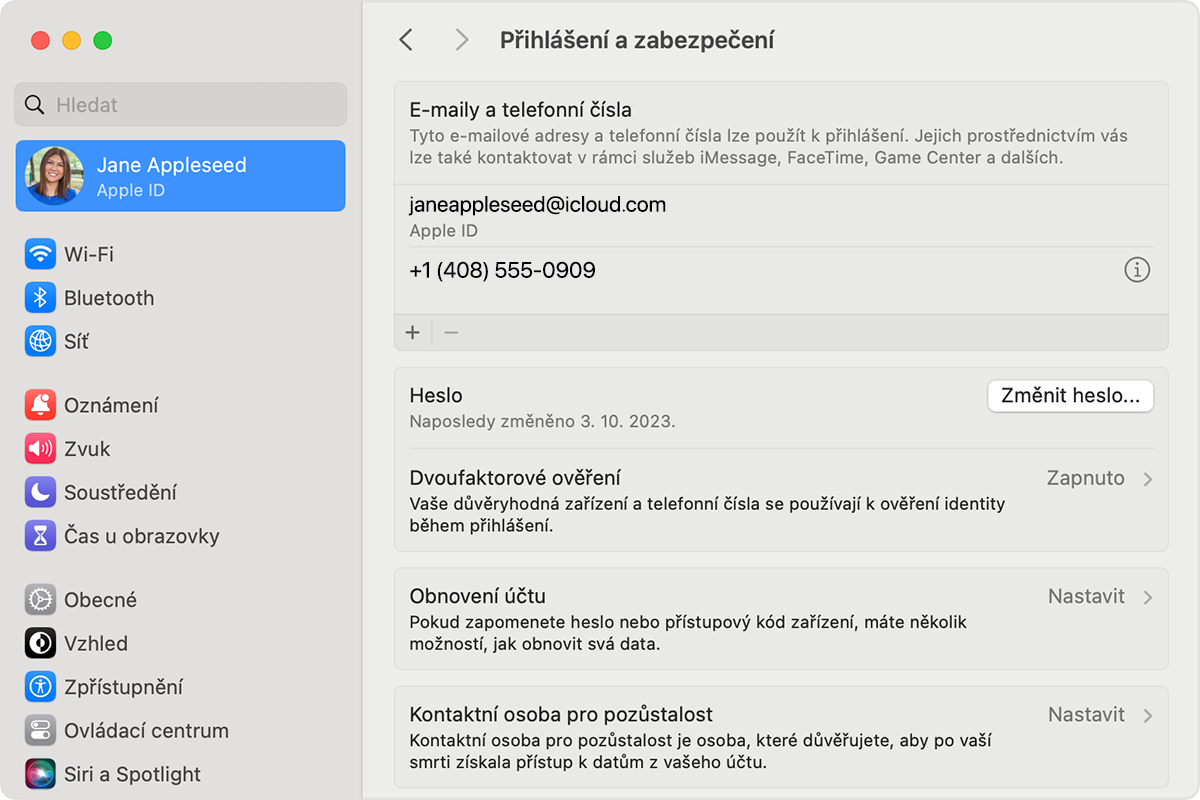 V nastavení Apple ID na Macu najděte e-mailové adresy a telefonní čísla, která můžete použít k přihlášení k Apple ID.
