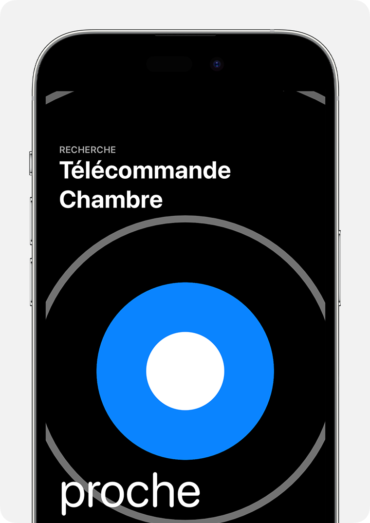 Un iPhone affiche un grand cercle bleu et le mot « proche »