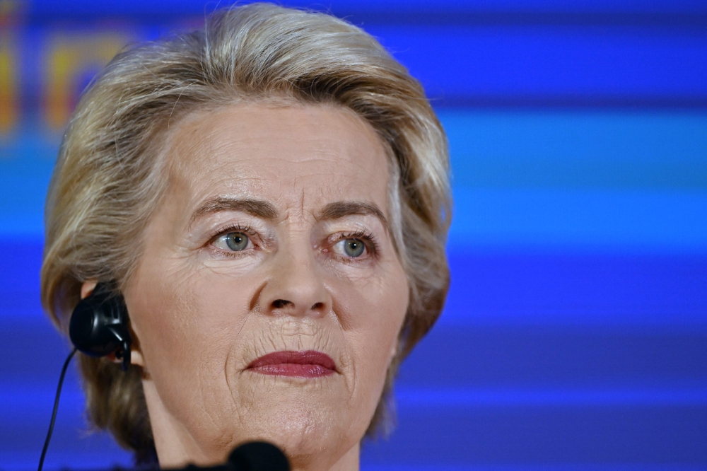 President of the European Commission, Ursula von der Leyen speaks during a joint press conference with Chairwoman of Bosnia and Herzegovina's Council of Ministers following their meeting, in Sarajevo, on October 25, 2024. Photo by ELVIS BARUKCIC / AFP