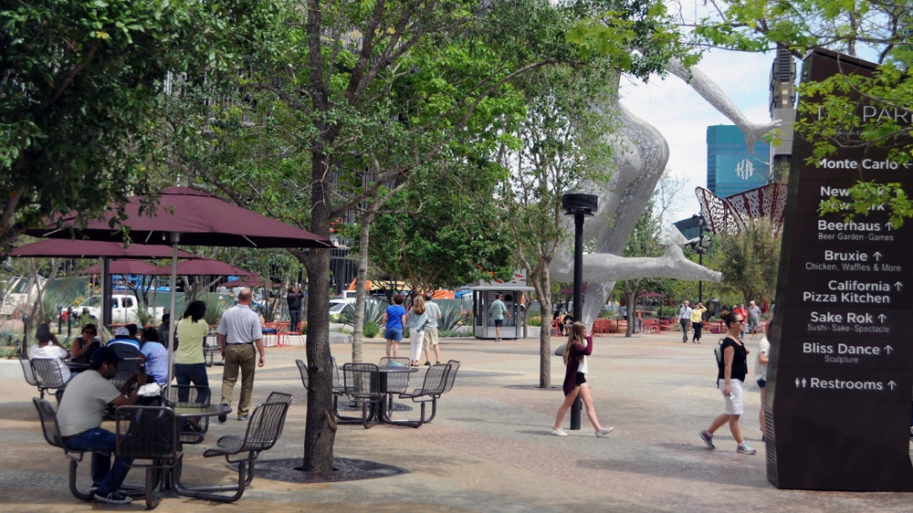 The Park, a landscape outdoor pedestrian area and part of a new entertainment and leisure district developed by MGM Resorts International and opened earlier this month [Joe Jackson/Al Jazeera]