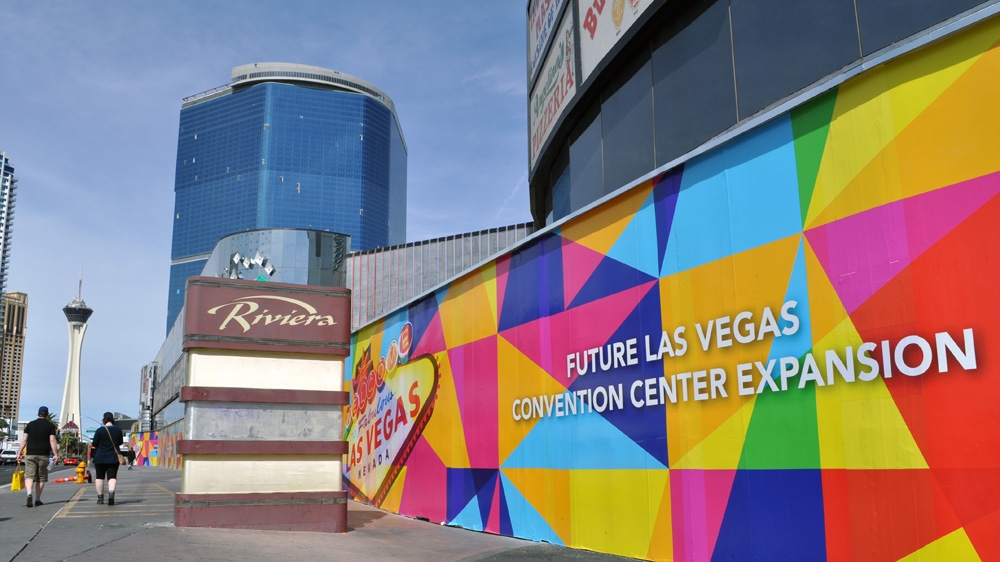 The site of the former Riviera Hotel on the Las Vegas Strip, to be demolished to make way for a $2.3bn Las Vegas Convention Centre expansion and renovation [Joe Jackson/Al Jazeera]