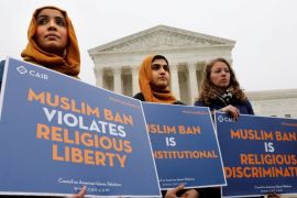 Protesters gather outside the U.S. Supreme Court in Washington