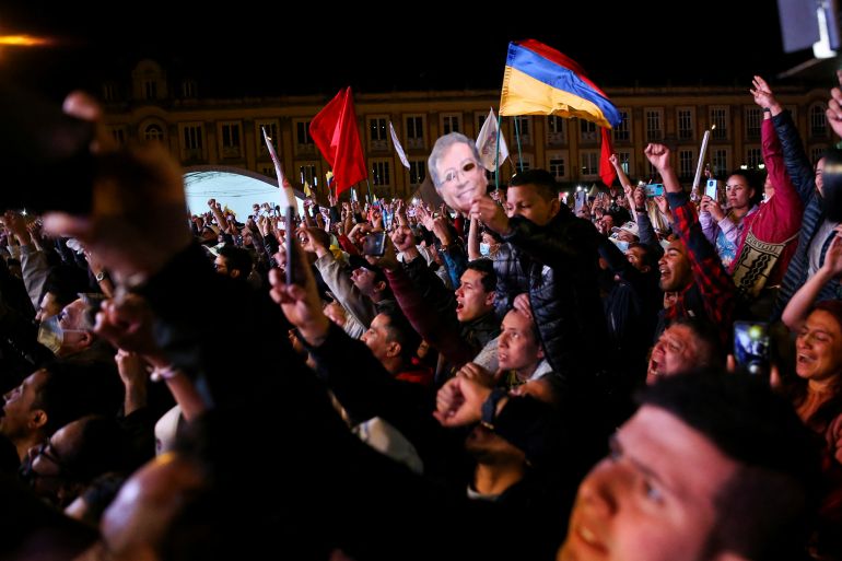 Supporters of Colombia presidential candidate Gustavo Petro attend a rally