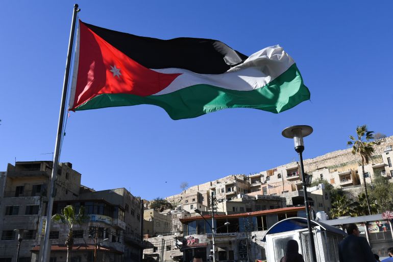 Jordanian national flag seen in the Old Town of Amman.