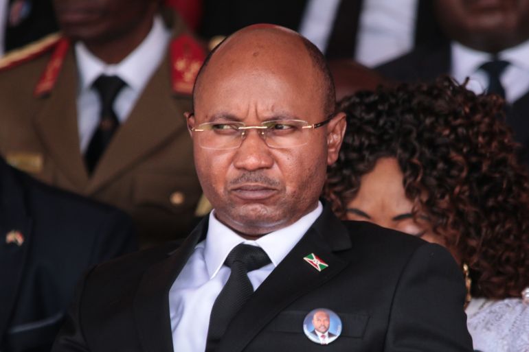 Burundi's new prime minister Alain-Guillaume Bunyoni attends the national funeral of late Burundi President Pierre Nkurunziza, who died at the age of 55, at the Ingoma stadium in Gitega, Burundi, on June 26, 2020. (Photo by TCHANDROU NITANGA / AFP)