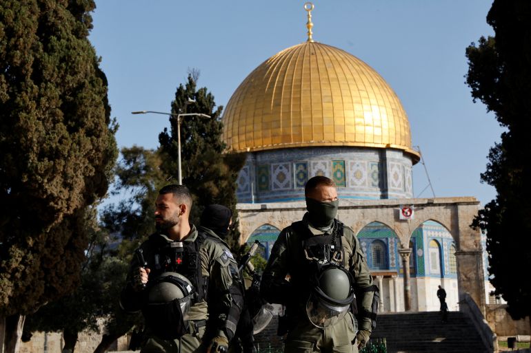 Israeli forces at the Al-Aqsa mosque compound.