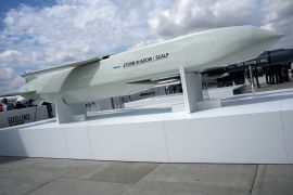 The Storm Shadow cruise missile is on display during the Paris Air Show in Le Bourget, north of Paris, France, June 19, 2023 [File: Lewis Joly/AP Photo]