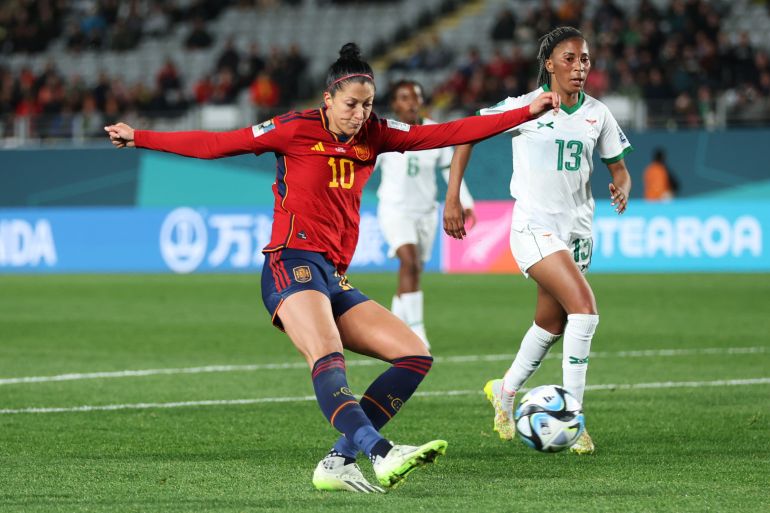 Jennifer Hermoso of Spain shoots at goal