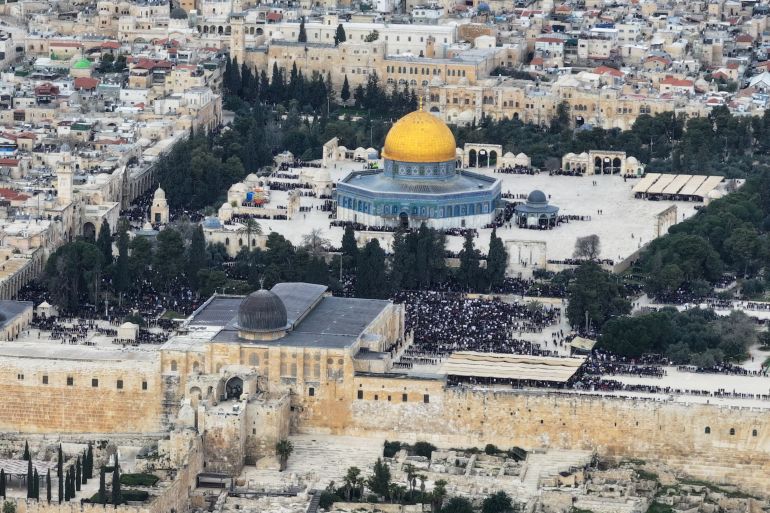 A drone view shows the Dome of the Rock on Al-Aqsa compound, also known to Jews as the Temple Mount, on the day of the first Friday prayers during Ramadan, in Jerusalem's Old City March 15, 2024. REUTERS/Ilan Rosenberg