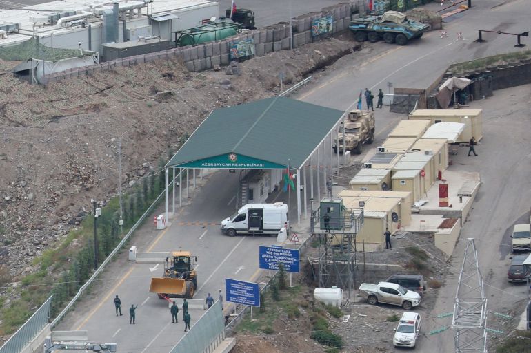 A border-crossing point on the frontier between Armenia and Azerbaijan