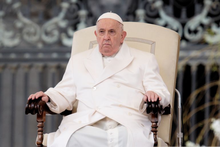 Pope Francis is leading the weekly general audience in Saint Peter's Square, Vatican City