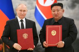 The comprehensive strategic partnership, with its mutual defence clause, echoes a 1961 agreement between North Korea and the then-Soviet Union [Kristina Kormilitsyna/Sputnik, Pool via Reuters]