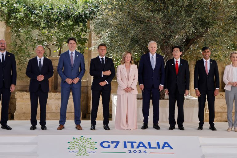 A family photo at Borgo Egnazia resort during the G7 Summit hosted by Italy in Apulia region