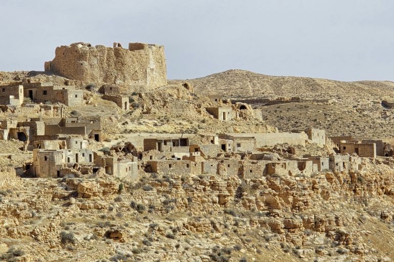 The old and abandoned village of Kabao stands on arid land not far from the newer constructions in the Nafusa mountains