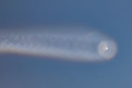 A vapour trail believed to have been created by the North Korean missile [Yonhap via AFP]