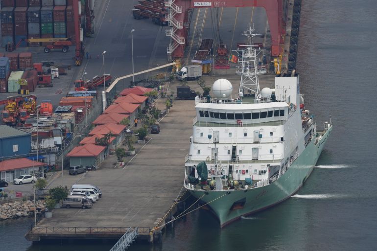 Chinese research ship Shi Yan 6 is seen berthed at Colombo harbor, Sri Lanka, Thursday, Oct. 26, 2023. The Chinese research ship docked at the Sri Lankan port on Wednesday, likely adding to neighboring India's concerns about China's growing influence in the Indian Ocean. (AP Photo/Eranga Jayawardena)