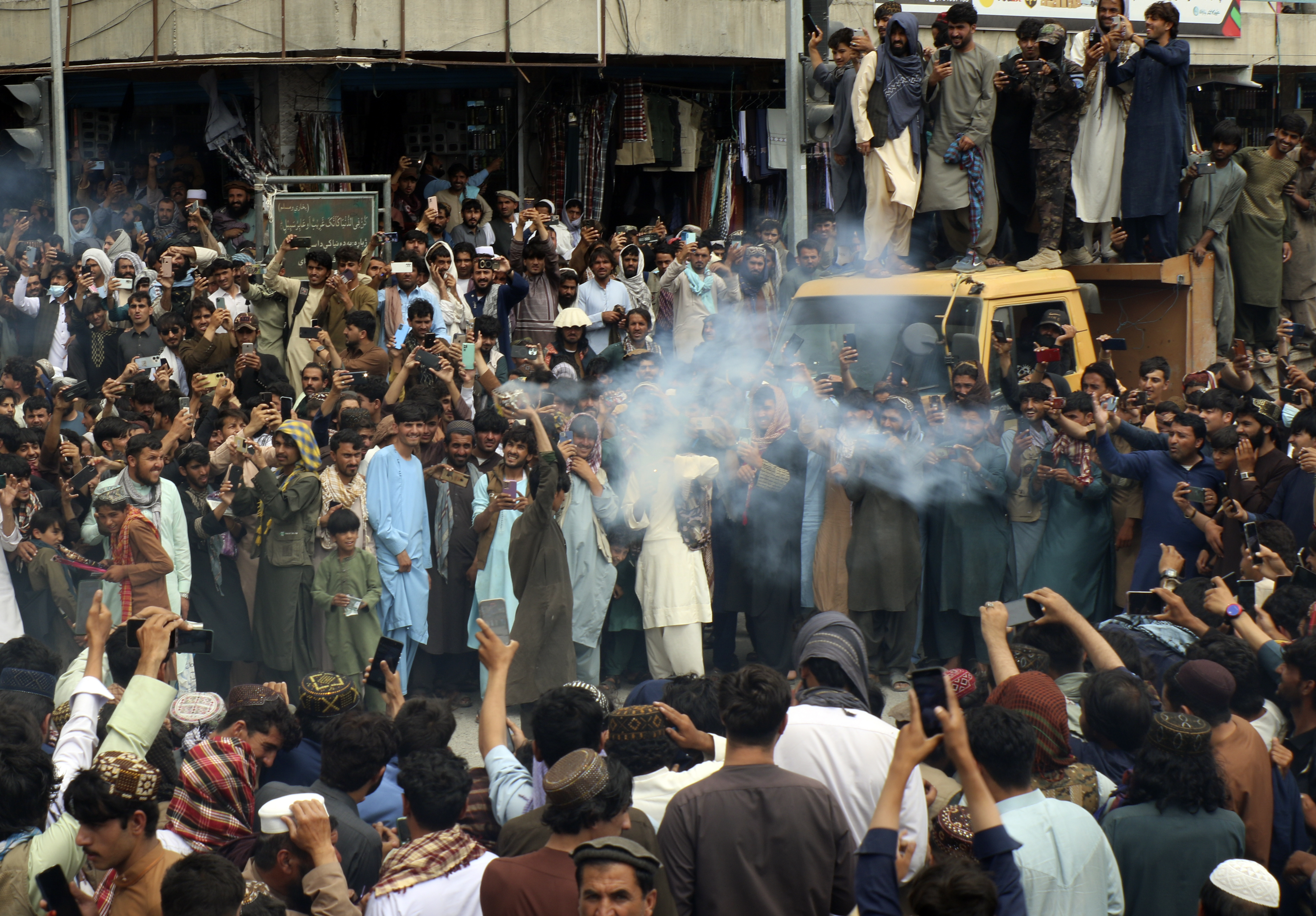 Afghan fans gather to watch the ICC T20 Cricket World Cup 2024 super eight match between Afghanistan and Bangladesh