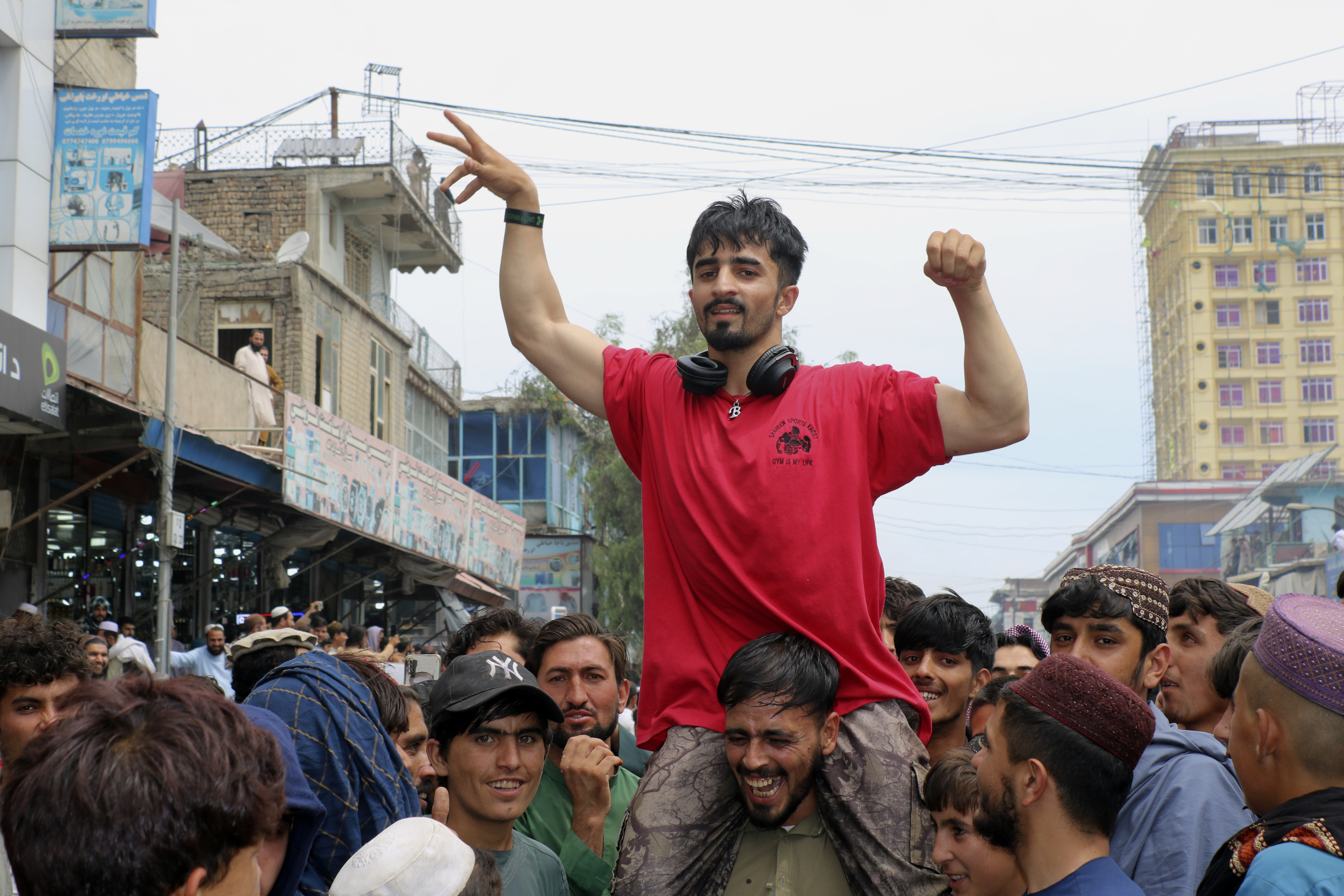 Afghan fans gather to watch the ICC T20 Cricket World Cup 2024 super eight match between Afghanistan and Bangladesh