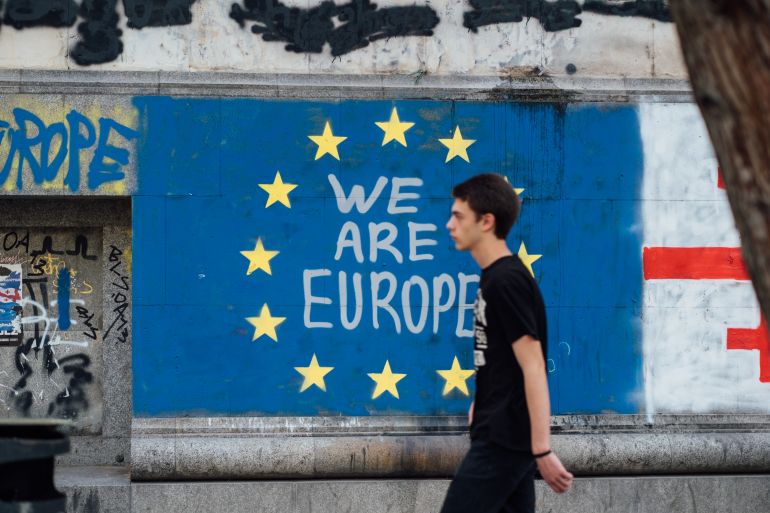 As tensions simmer in Tbilisi after the 'foreign agents' bill was passed, pro-Europe graffiti can be seen across the capital
