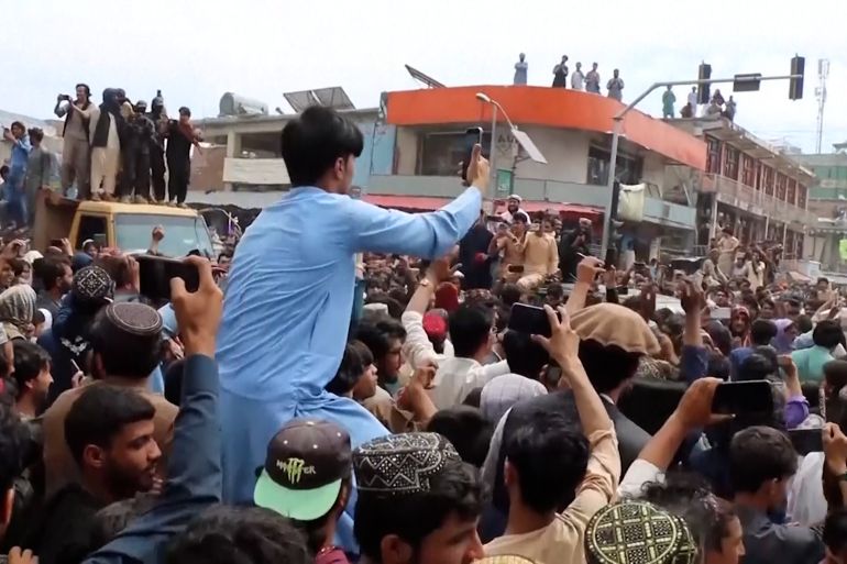 Crowds celebrate in Khost, Afghanistan.