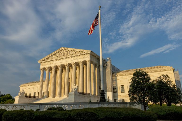 An exterior of the US Supreme Court.