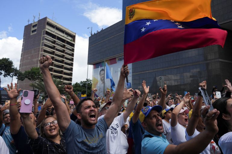 Demonstrators gather to protest the election results in Venezuela