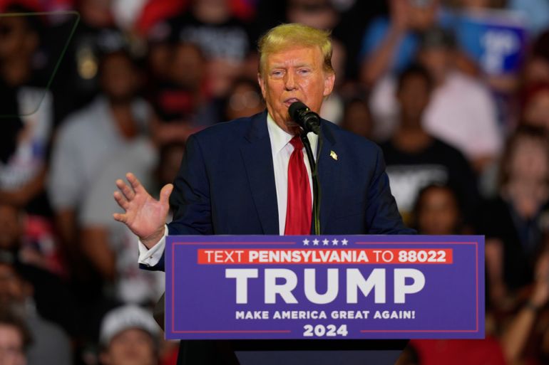 Republican presidential candidate former President Donald Trump speaks at a campaign rally, June 22, 2024, in Philadelphia. Trump is seeking to distance himself from a plan for a massive overhaul of the federal government drafted by some of his administration officials.