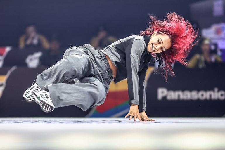 Sarah Bee of France competes in the Breaking B-Girls Pre-Selection Battle during the Olympic Qualifier Series Budapest at Ludovica Campus on June 22, 2024 in Budapest, Hungary.