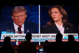 People watch the presidential debate between Republican candidate and former President Donald Trump and Democratic candidate and Vice President Kamala Harris on September 10, 2024, in Las Vegas [John Locher/AP]