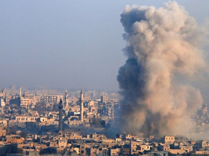 REFILE - CORRECTING BYLINE Smoke rises as seen from a governement-held area of Aleppo, Syria December 12, 2016. REUTERS/Omar Sanadiki TPX IMAGES OF THE DAY